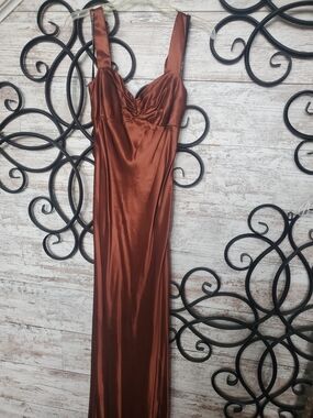 Zum Zum by Niki Livas Copper Brown Satin Prom Gown